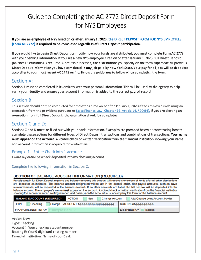 AC 2772 Direct Deposit Form For NYS Employees screenshot