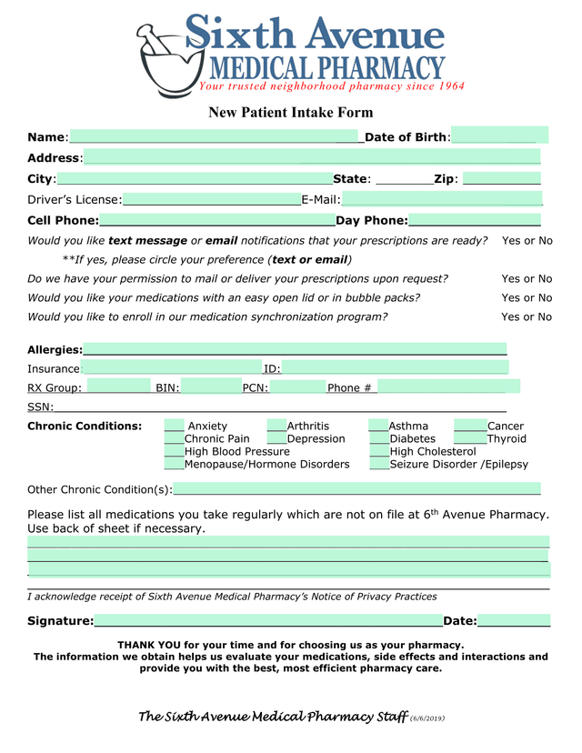 New Patient Intake Form screenshot