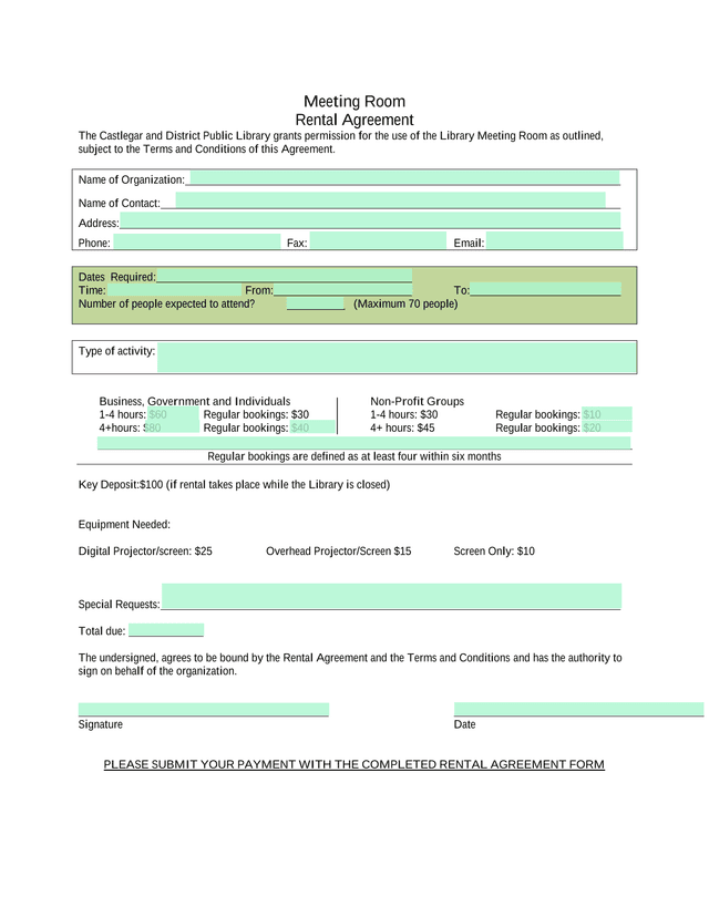 Meeting Room Rental Agreement screenshot