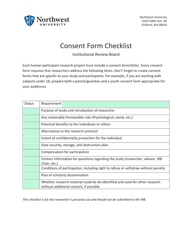 Consent Form Checklist screenshot