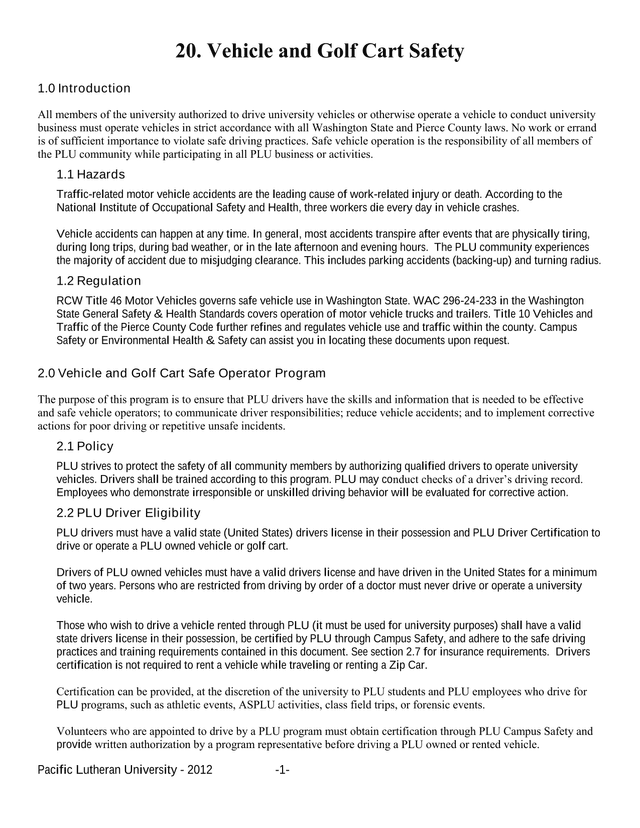 Vehicle And Golf Cart Safety Policy screenshot