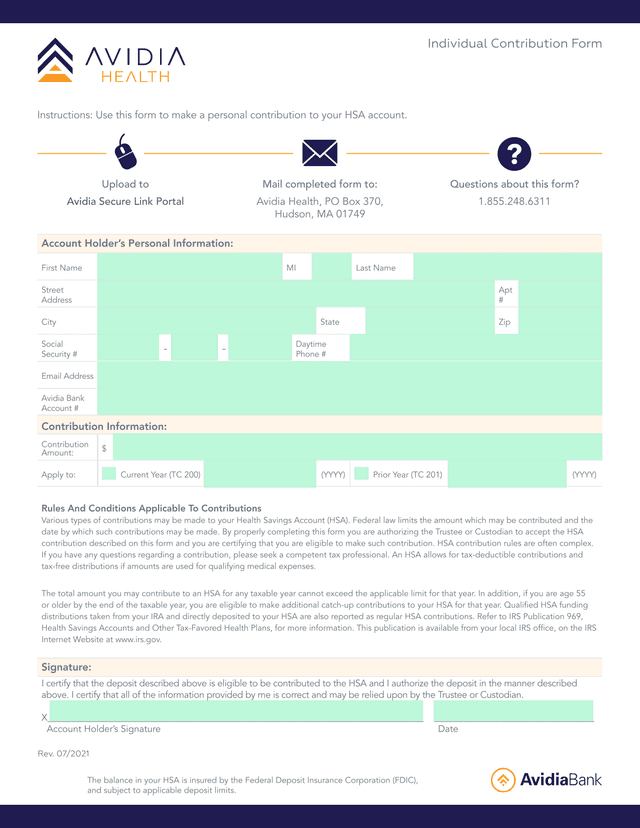 Individual Contribution Form screenshot
