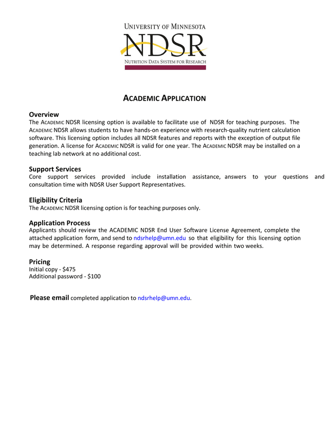 ACADEMIC NDSR LICENSING APPLICATION FORM screenshot