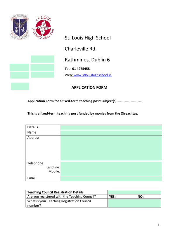 Application Form For A Fixed Term Teaching Post screenshot
