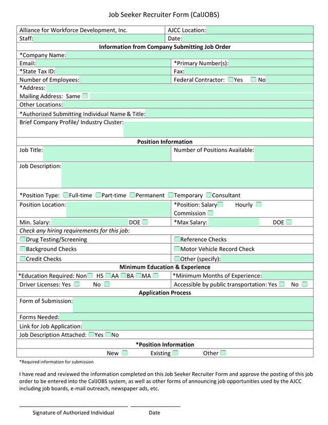 Job Seeker Recruiter Form (CalJOBS) screenshot