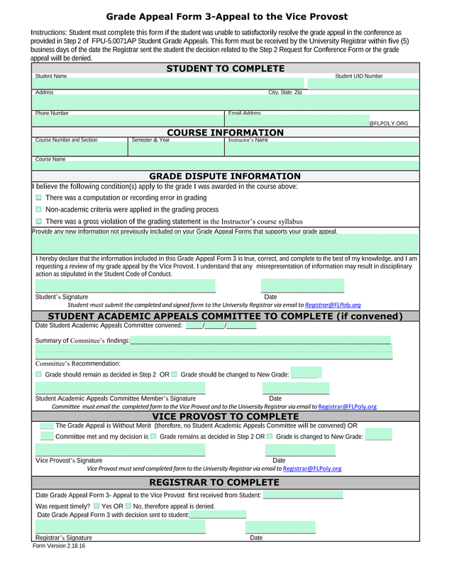 Grade Appeal Form 3 Appeal To The Vice Provost screenshot