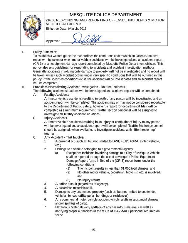 216.00 Responding And Reporting Offenses, Incidents  Motor Vehicle Accidents screenshot