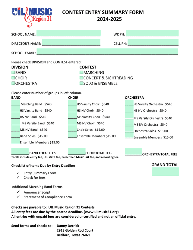 CONTEST ENTRY SUMMARY FORM 2024 2025 screenshot