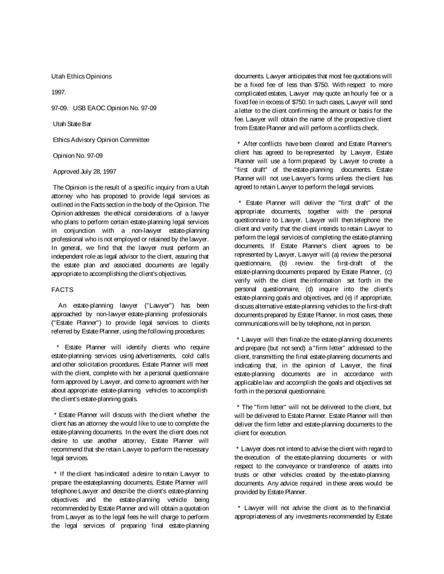 USB EAOC Opinion No. 97 09 screenshot