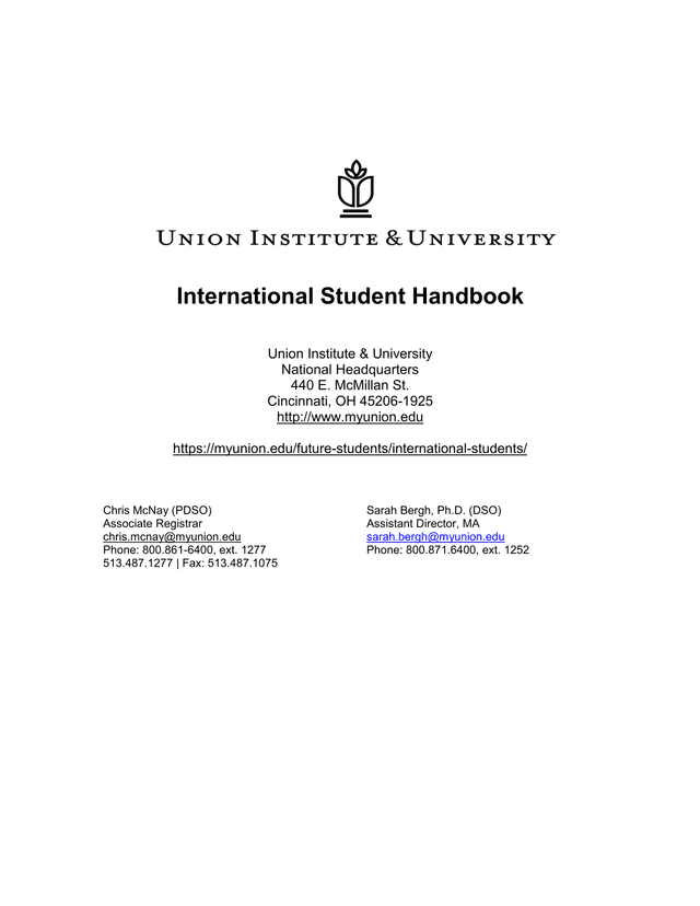 International Student Handbook screenshot