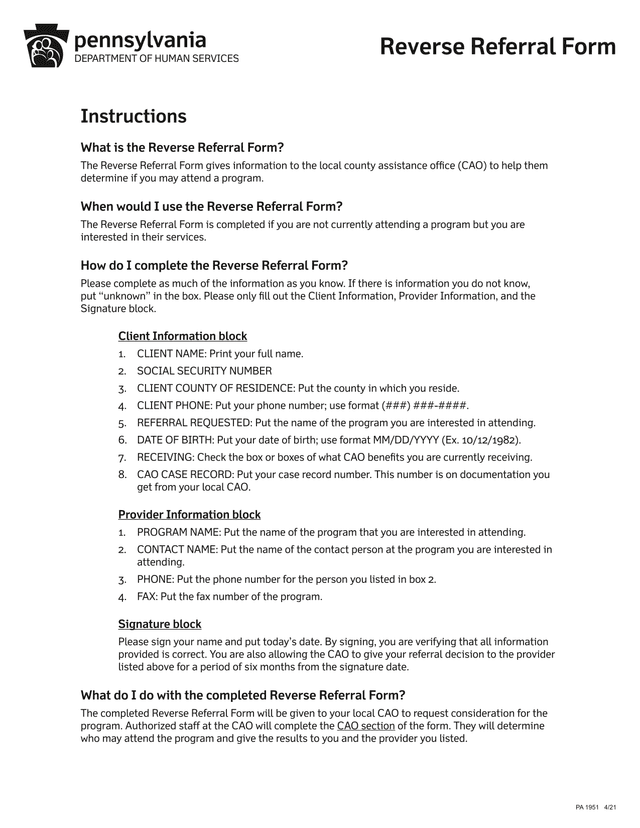 Reverse Referral Form screenshot