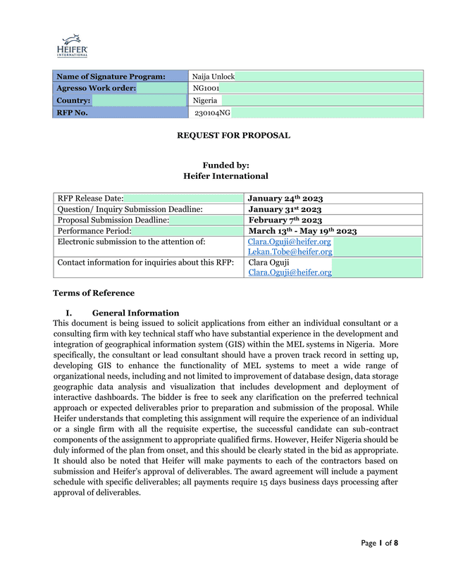 Request For Proposal (RFP) screenshot