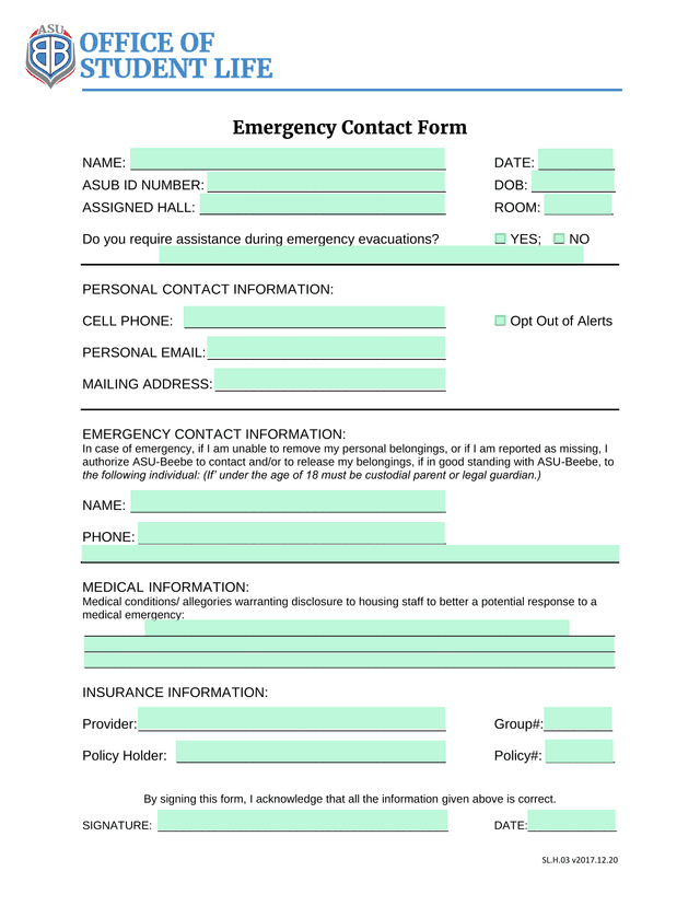 Emergency Contact Form screenshot