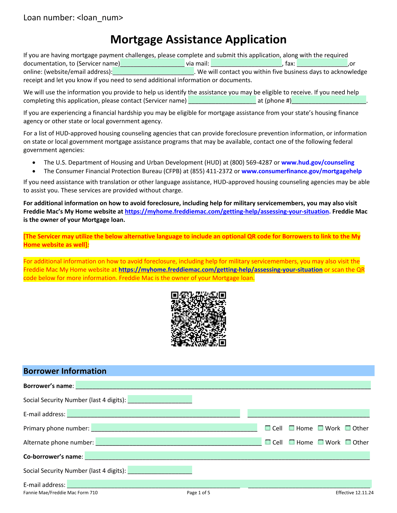 Mortgage Assistance Application (Form 710) screenshot