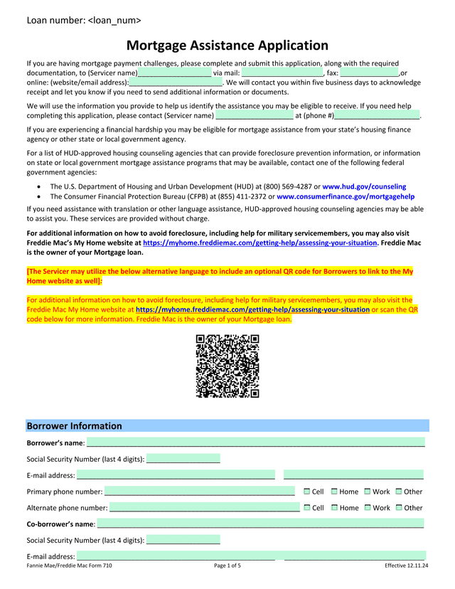 Mortgage Assistance Application (Form 710) screenshot
