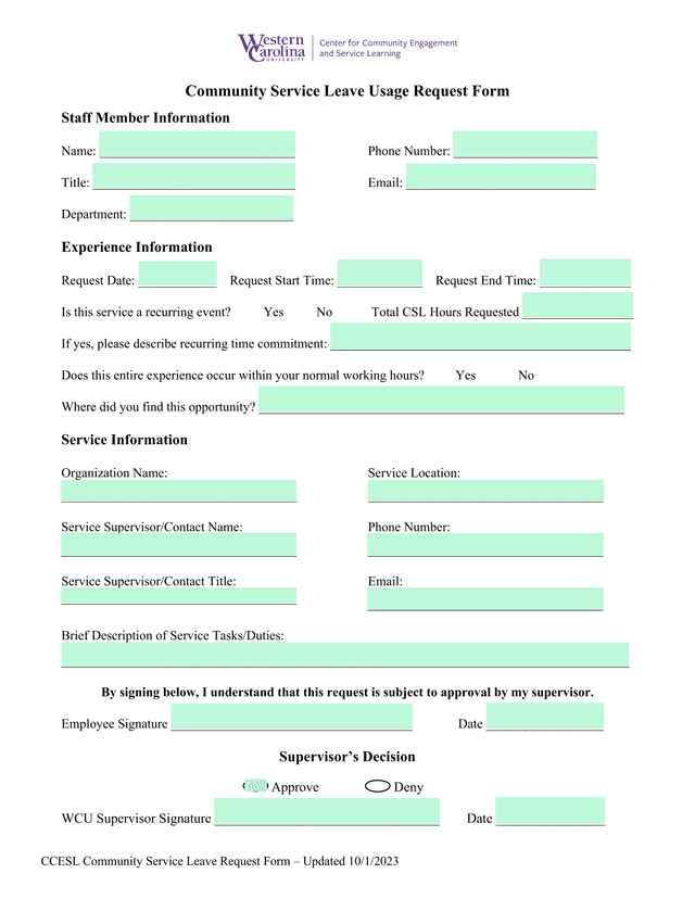 CCESL Community Service Leave Request Form screenshot