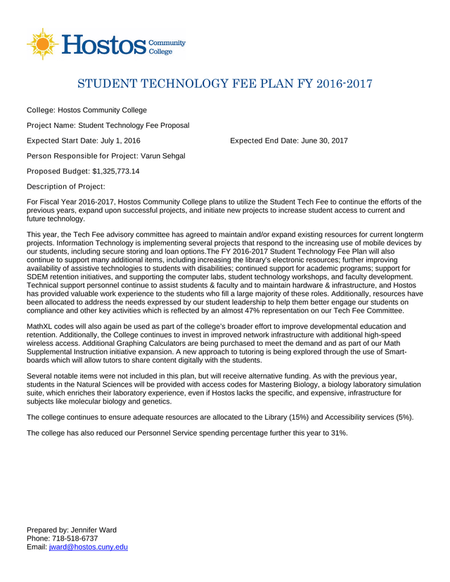Student Technology Fee Plan FY 2016 2017 screenshot