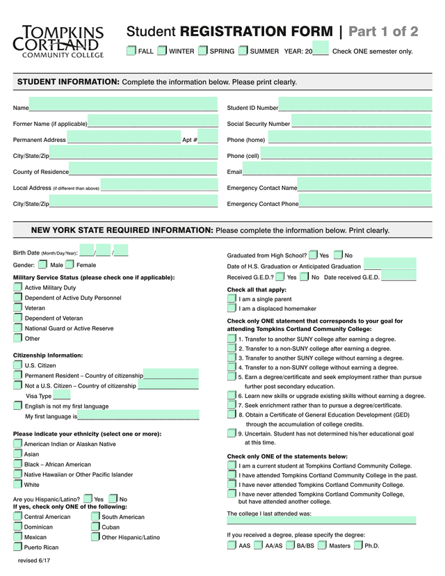 Student REGISTRATION FORM  Part 1 Of 2 screenshot