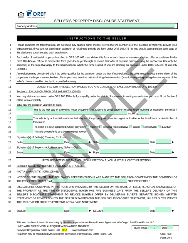 SellerS Property Disclosure Statement screenshot
