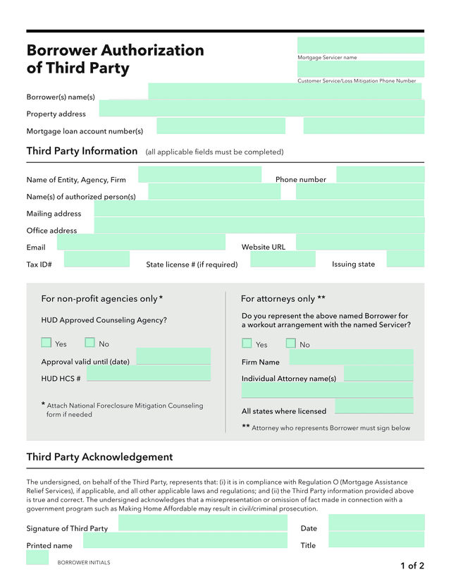 Borrower Authorization Of Third Party screenshot