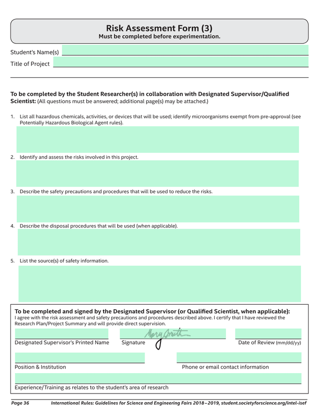 Risk Assessment Form screenshot