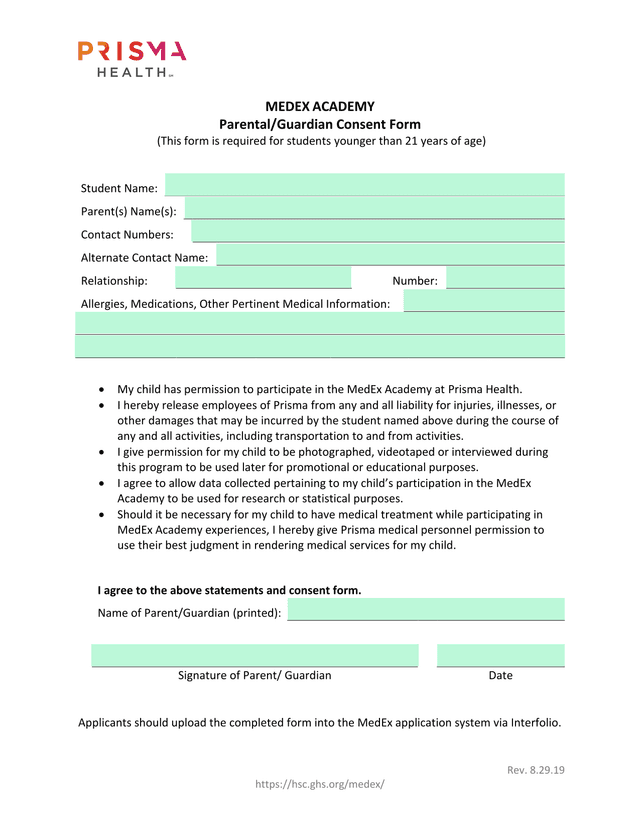 ParentalGuardian Consent Form screenshot