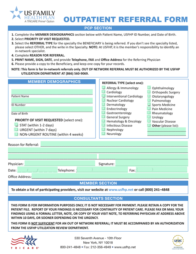 Outpatient Referral Form screenshot