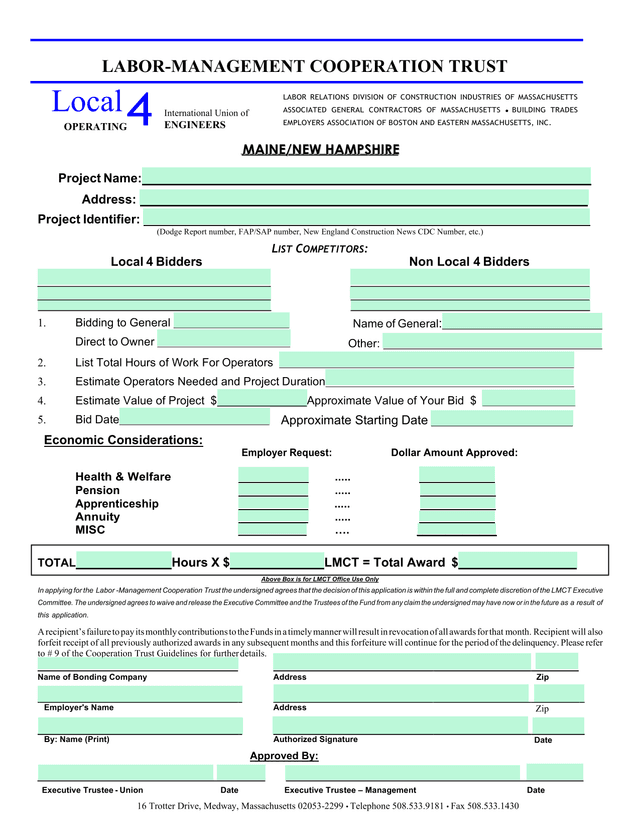 Labor Management Cooperation Trust Local Operating Form screenshot
