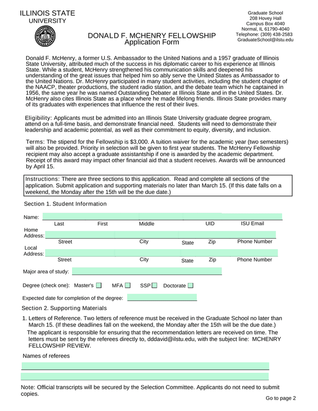 Donald F. McHenry Fellowship Application Form screenshot
