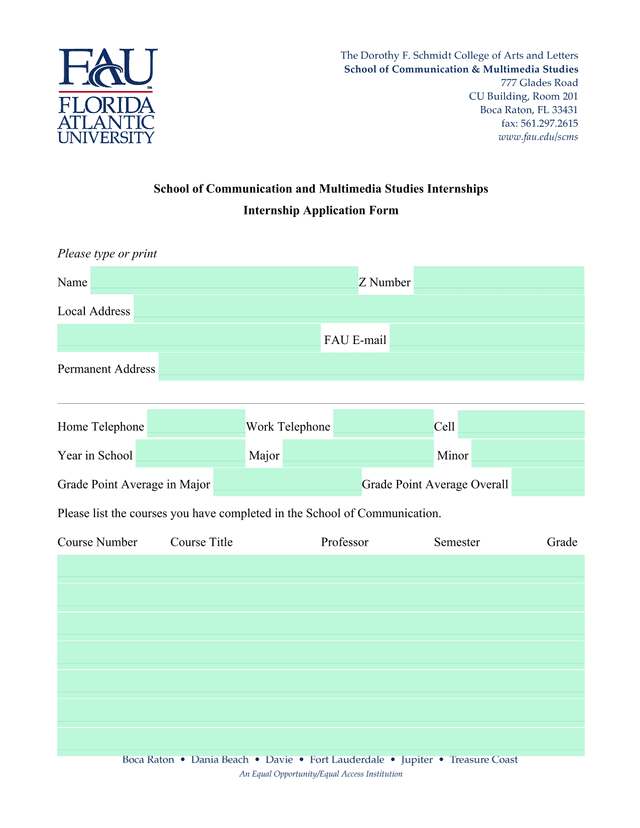 School Of Communication And Multimedia Studies Internship Application Form screenshot