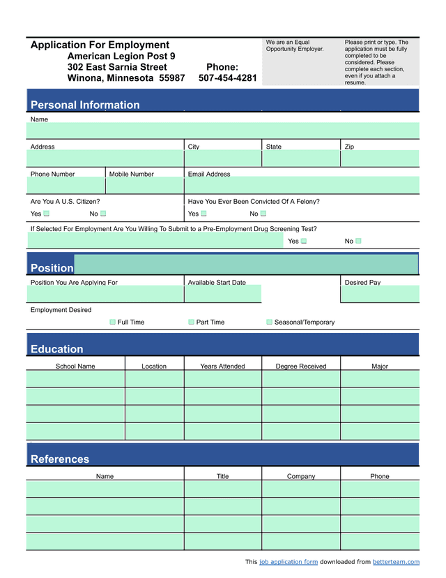 Application For Employment screenshot
