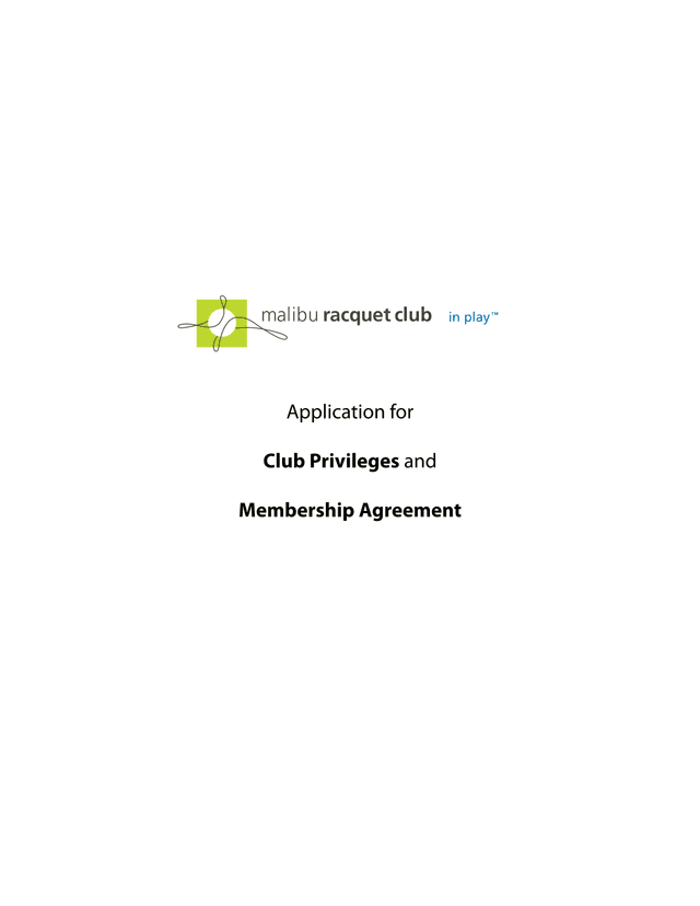 Application For Club Privileges And Membership Agreement screenshot