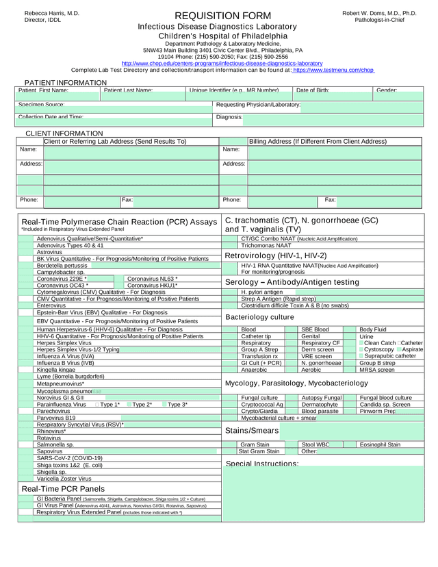 REQUISITION FORM   Infectious Disease Diagnostics Laboratory screenshot