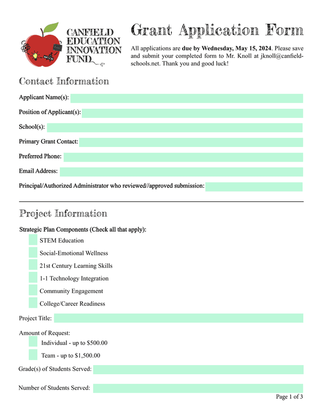 Grant Application Form screenshot