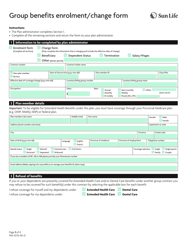 Group Benefits EnrolmentChange Form screenshot