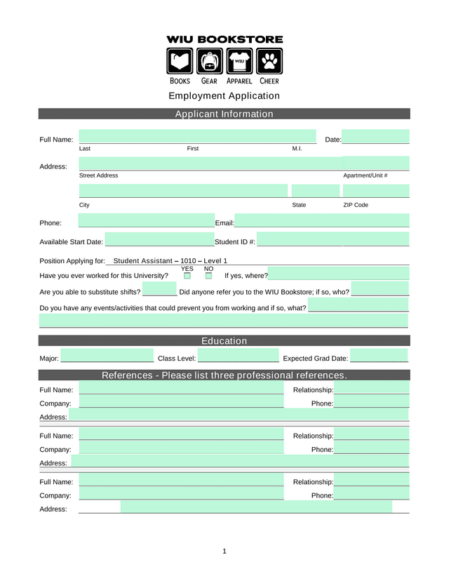 Employment Application screenshot