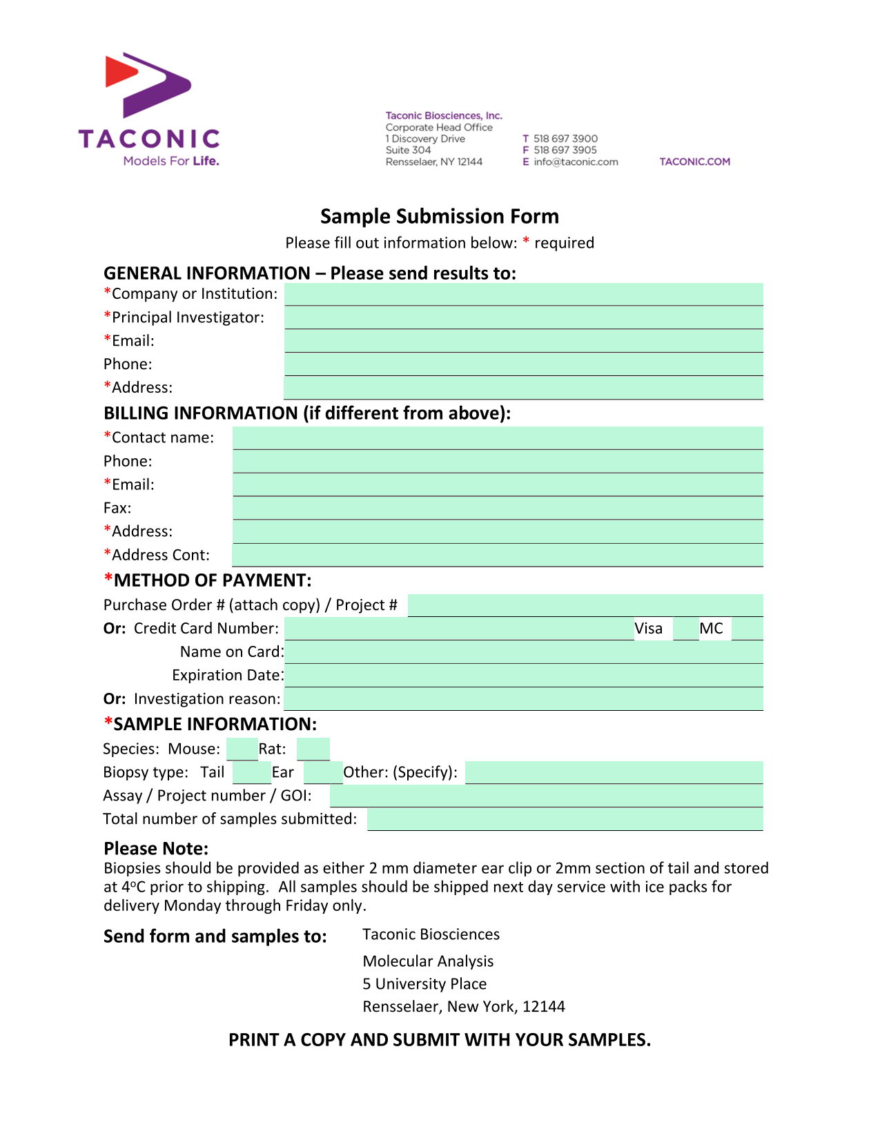 Sample Submission Form screenshot