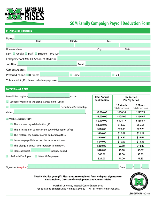 SOM Family Campaign Payroll Deduction Form screenshot