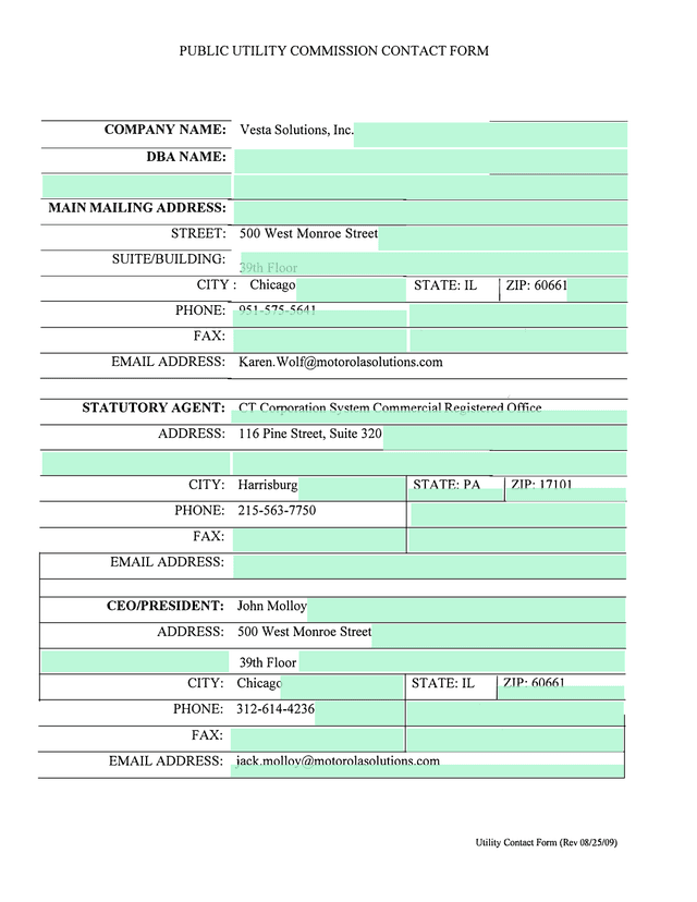 PUBLIC UTILITY COMMISSION CONTACT FORM screenshot