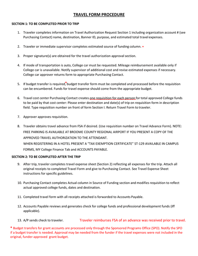 Travel Form Procedure screenshot