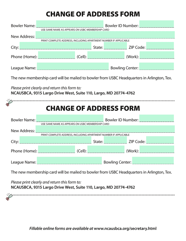 Change Of Address Form screenshot