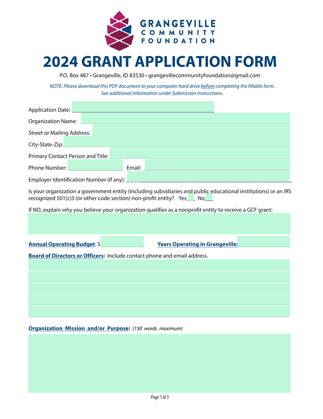 2024 Grant Application Form screenshot