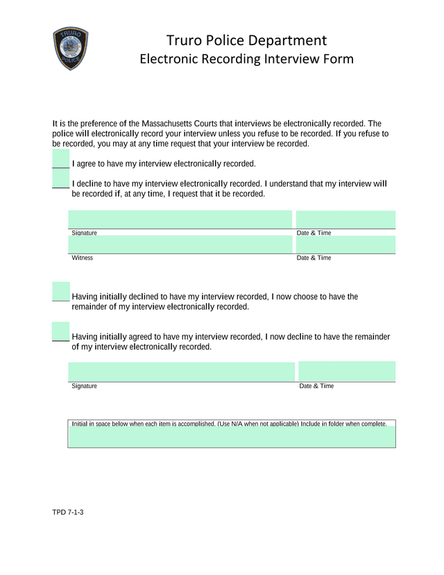Electronic Recording Interview Form screenshot