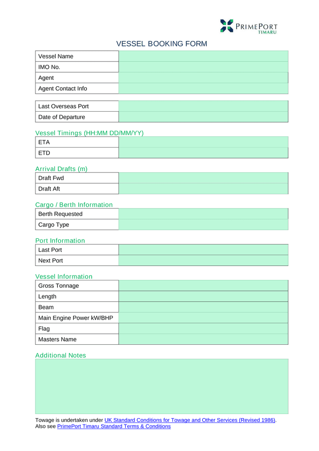 VESSEL BOOKING FORM screenshot
