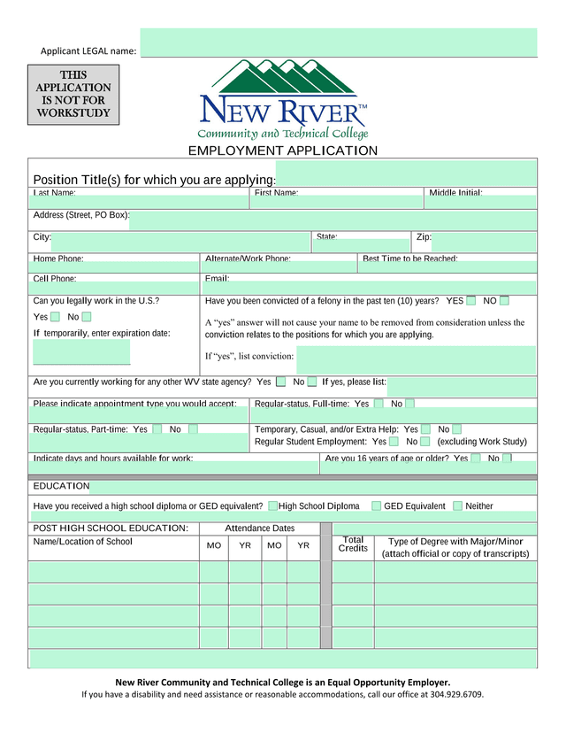 Employment Application screenshot