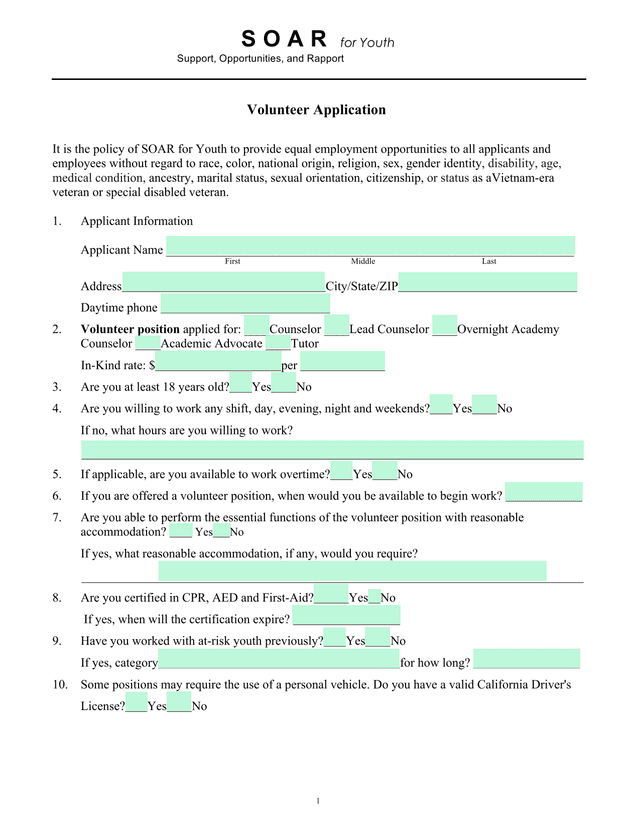 SOAR For Youth Volunteer Application screenshot