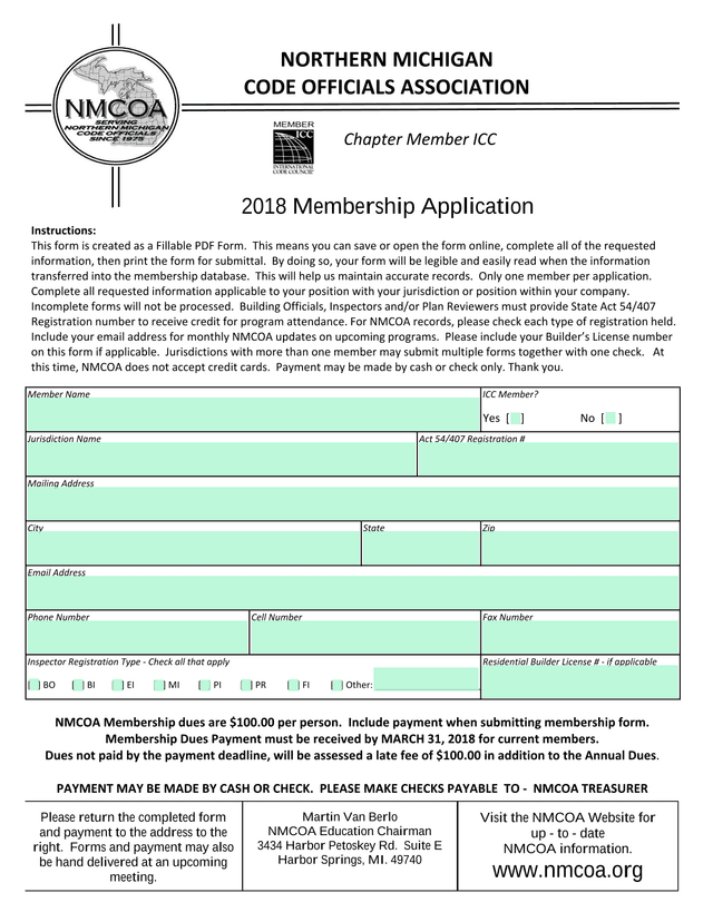 2018 Membership Application screenshot
