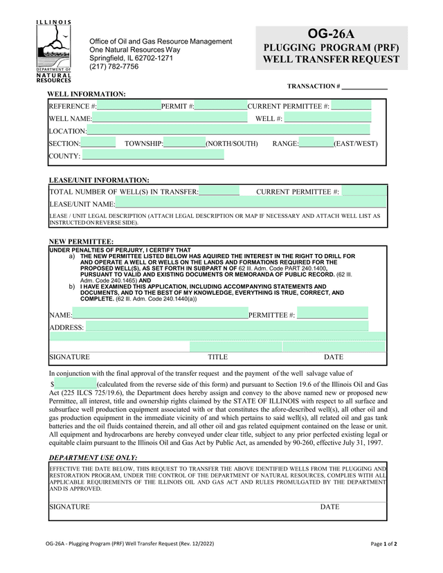 Oil And Gas Well Transfer Form screenshot