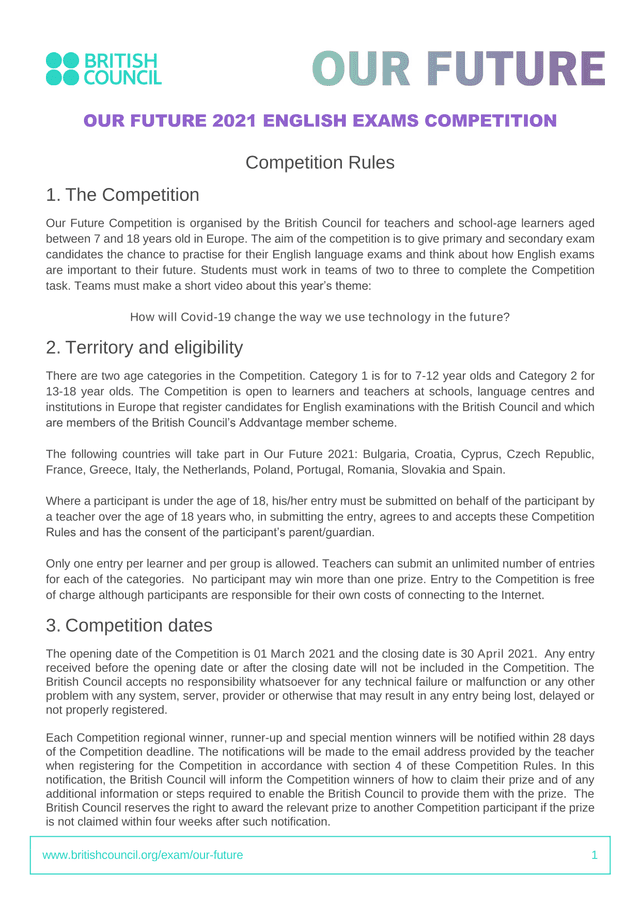 Our Future 2021 English Exams Competition screenshot