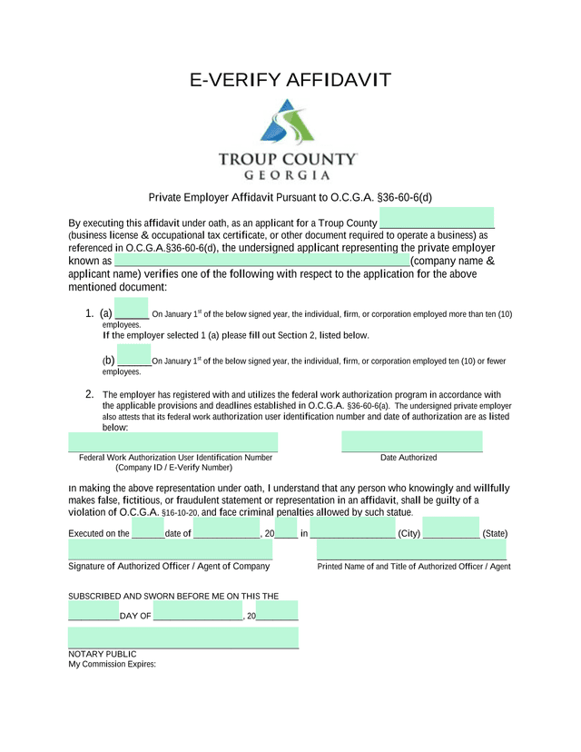 E Verify Affidavit screenshot